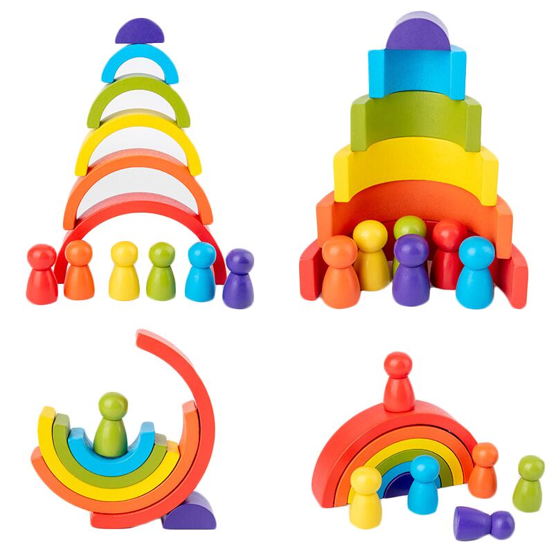 Mainan Kayu Pelangi DIY untuk  - Wooden Blocks Stacking ulasan dan harga