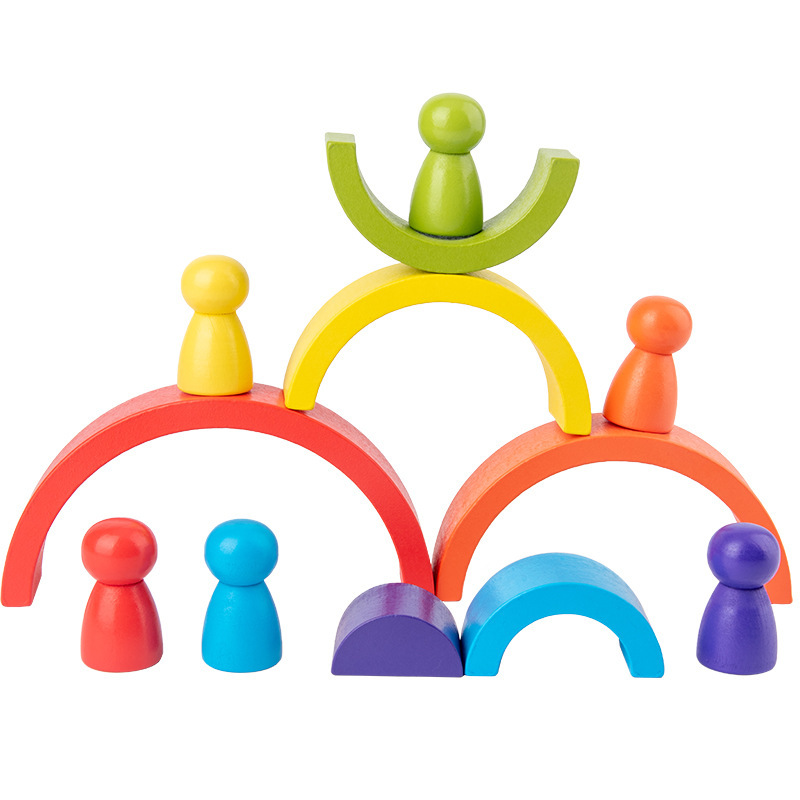 Mainan Kayu Pelangi DIY untuk  - Wooden Blocks Stacking ulasan dan harga