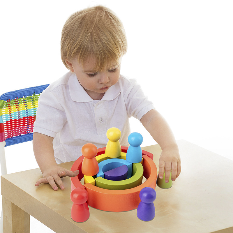 Mainan Kayu Pelangi DIY untuk  - Wooden Blocks Stacking ulasan dan harga