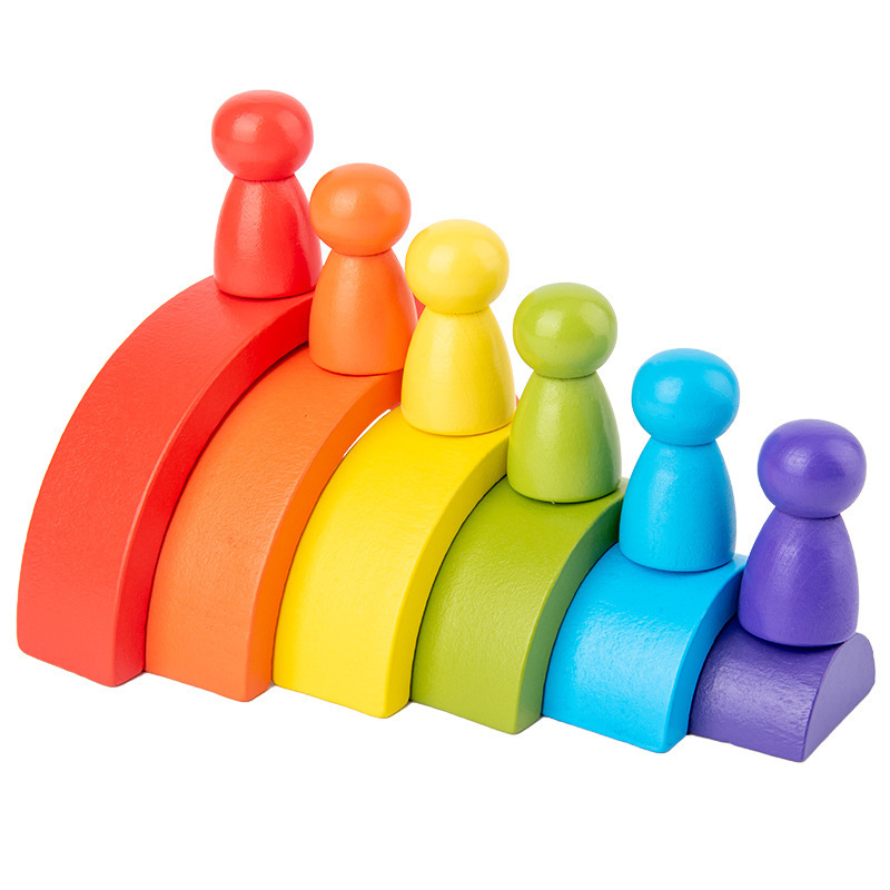 Mainan Kayu Pelangi DIY untuk  - Wooden Blocks Stacking ulasan dan harga