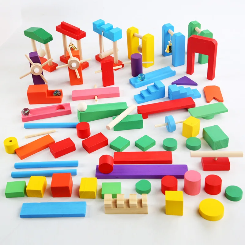 Montessori mainan Domino pelan - Wooden Blocks Stacking ulasan dan harga