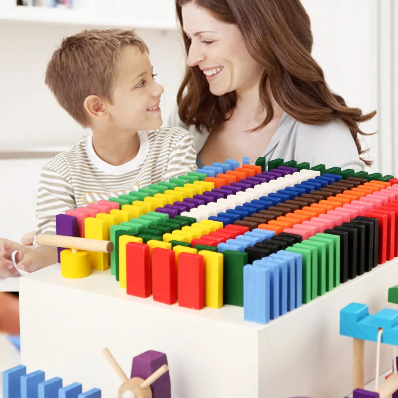 Montessori mainan Domino pelan - Wooden Blocks Stacking ulasan dan harga