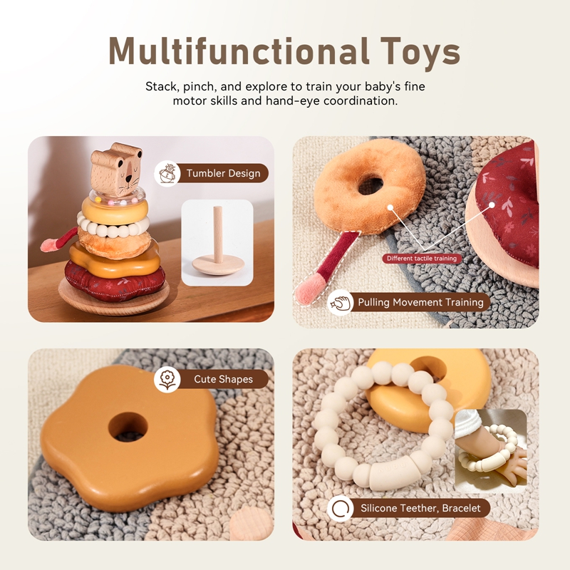 Mainan Kerincingan Katun 0-12  - Wooden Blocks Stacking ulasan dan harga